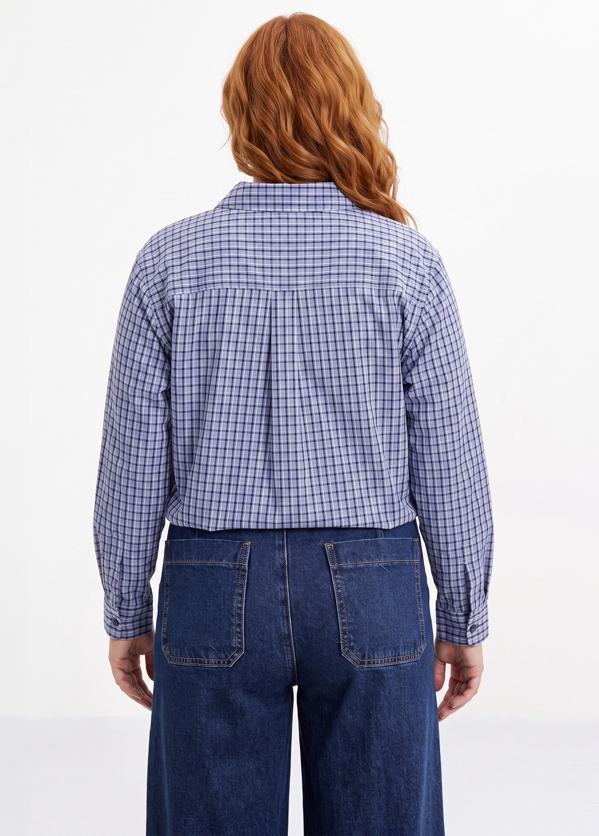Tunique carreaux manches 3/4 relevables Femme Grande Taille Bleu CHY-F671 DO1