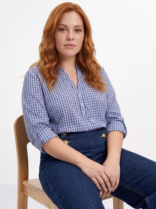 Tunique carreaux manches 3/4 relevables Femme Grande Taille Bleu CHY-F671 MV1