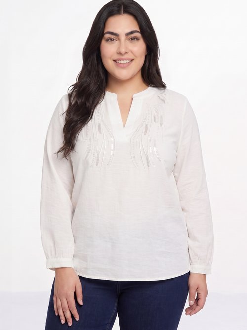 Tunique manches longues encolure sequins Femme Grande Taille Blanc CHY-F688 FA1
