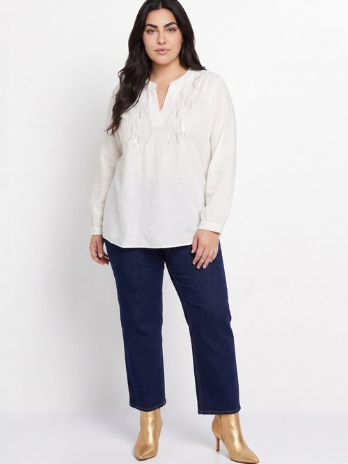 Tunique manches longues encolure sequins Femme Grande Taille Blanc CHY-F688 SI1