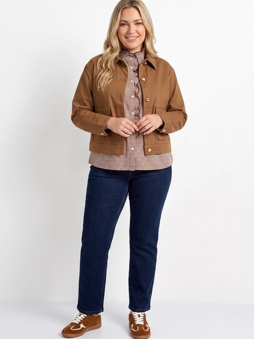 Veste courte en twill style paletot Femme Grande Taille Marron CHY-1941 SI1
