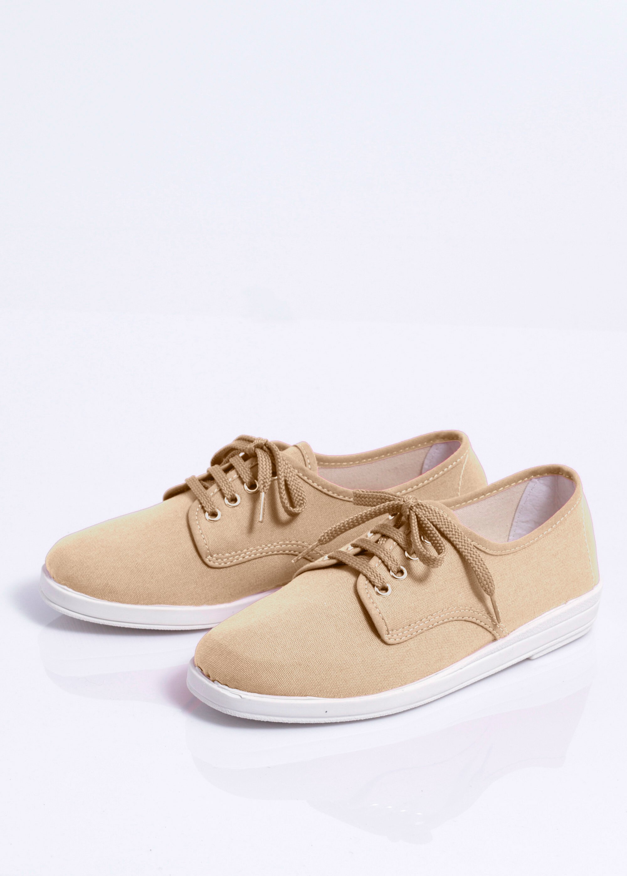 Baskets compensées toile à lacets Femme Beige OZALID DE1