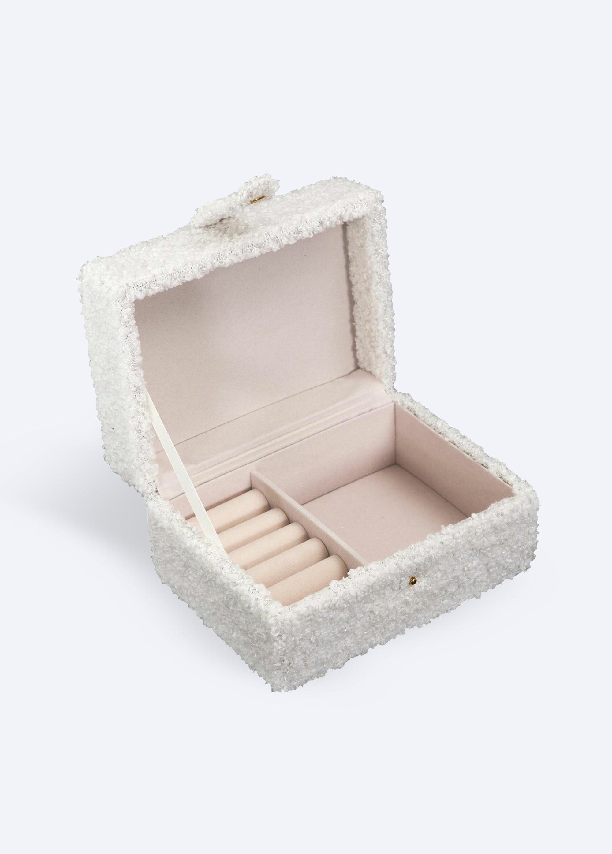 Boite à bijoux en maille bouclette Blanc CMP-HD0129 FA1