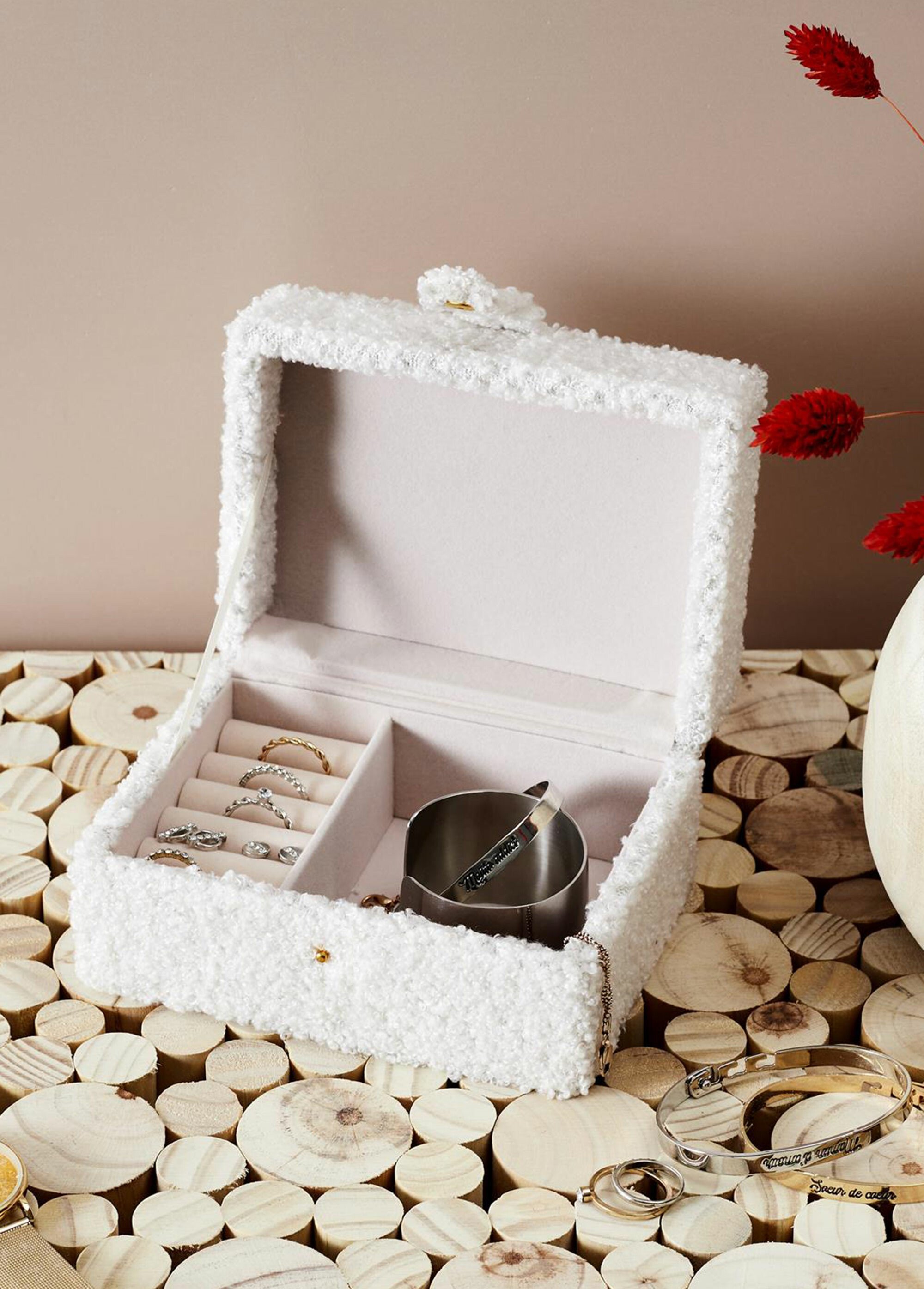 Boite à bijoux en maille bouclette Blanc CMP-HD0129 SI1