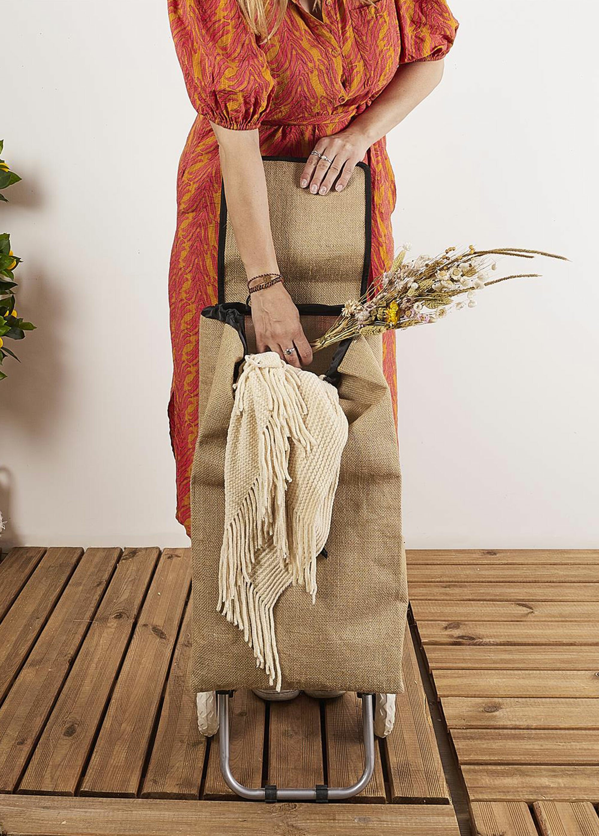 Chariot de shopping en jute, 2 roues Femme Beige CMP-SH0012 SI2