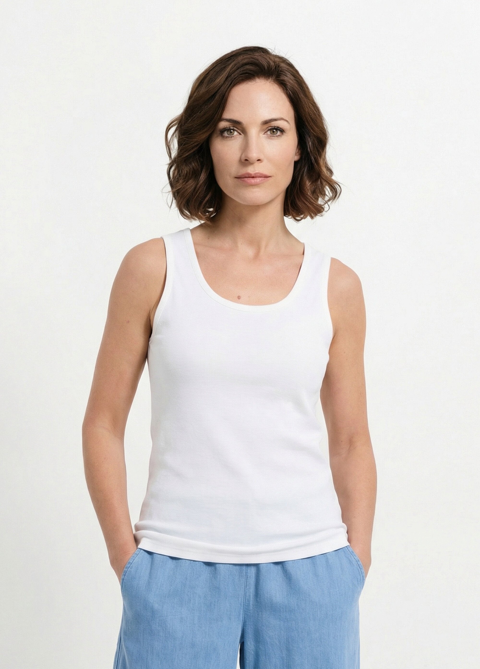 Débardeur maille côtelée unie Femme Beige CALYX FA1
