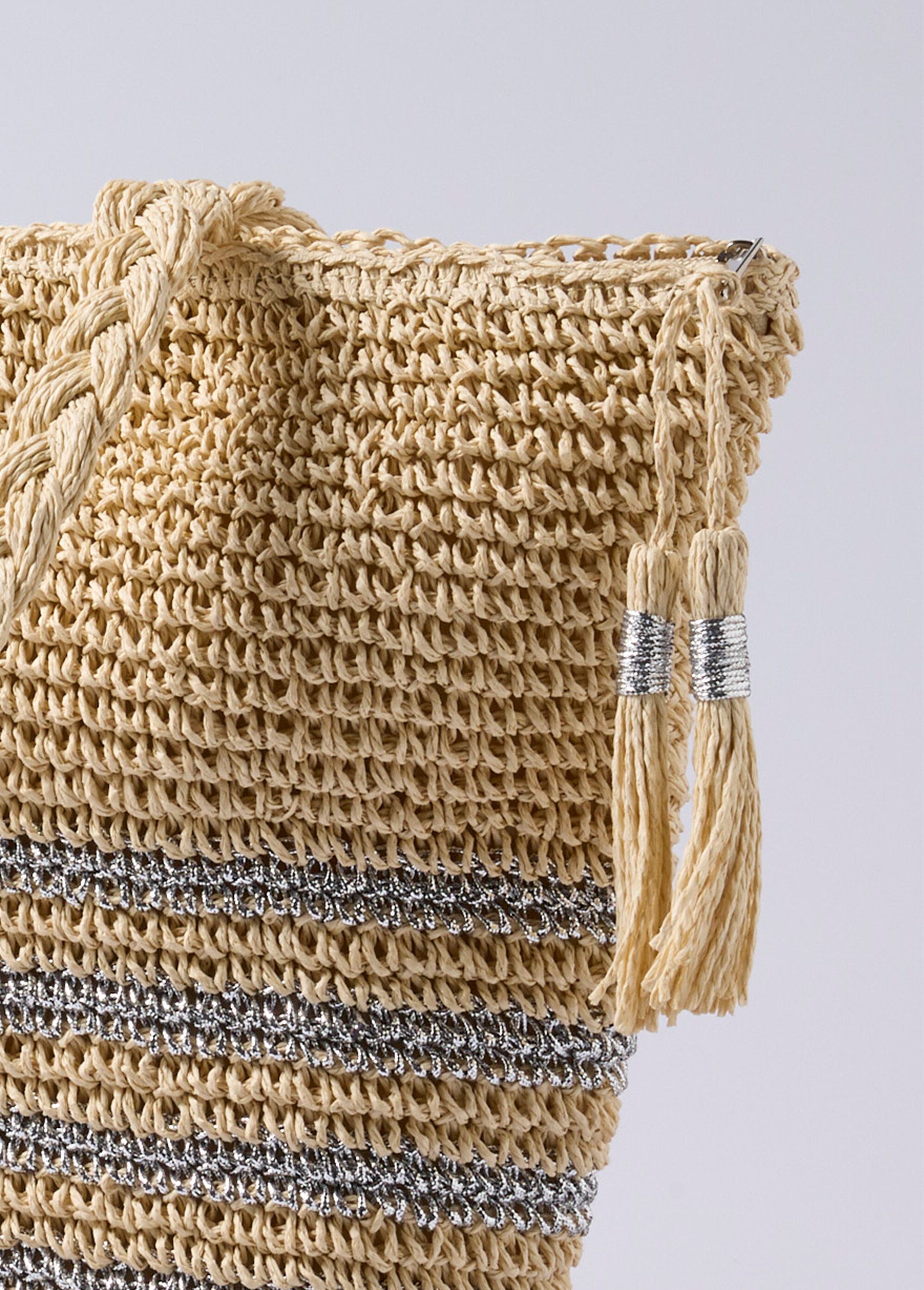 Grand sac en paille, rayures et longues anses Femme Beige NK-SA180B17/15 DE3