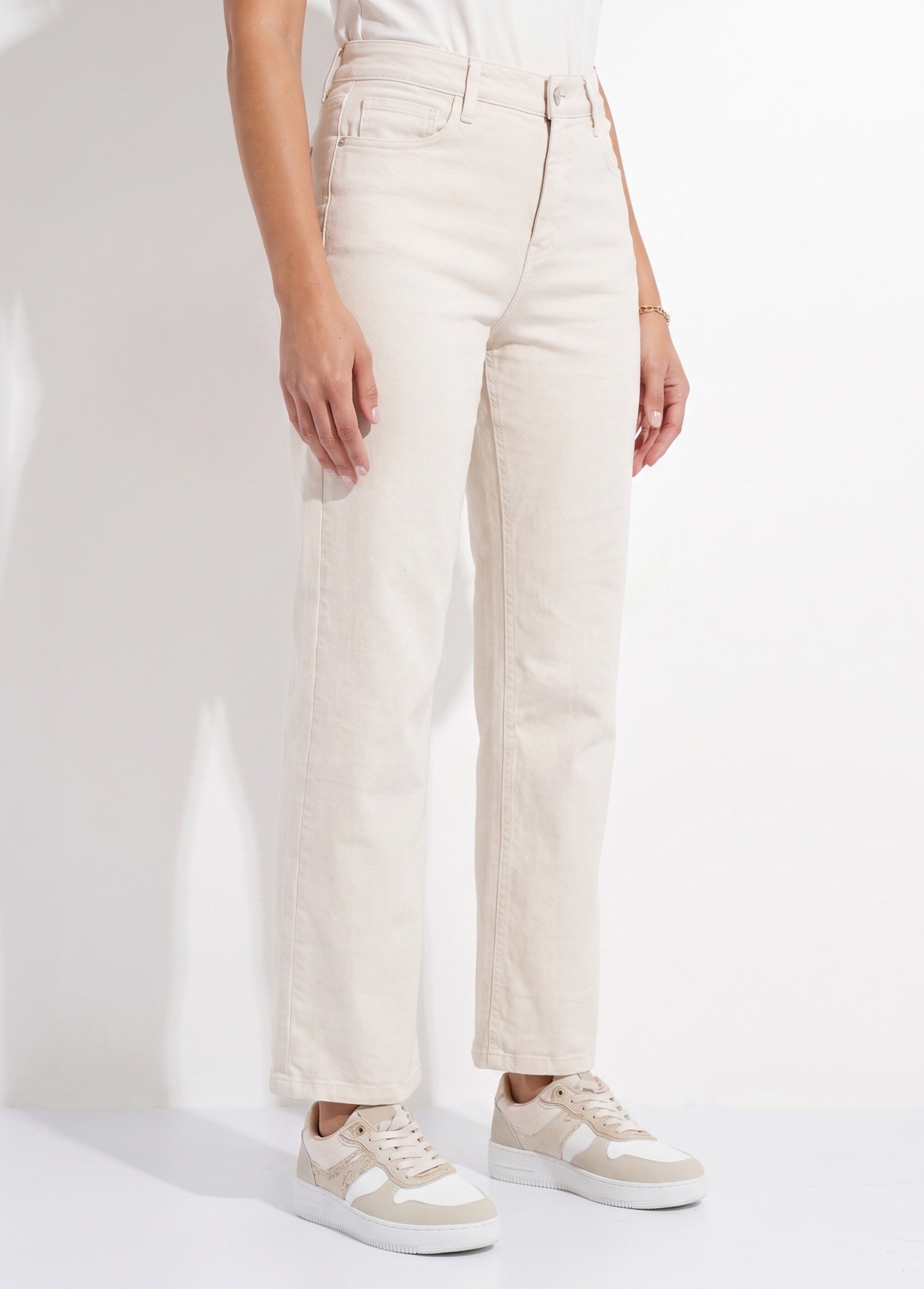 Jean couleur 5 poches droit taille haute Femme Beige NAMORE FA1