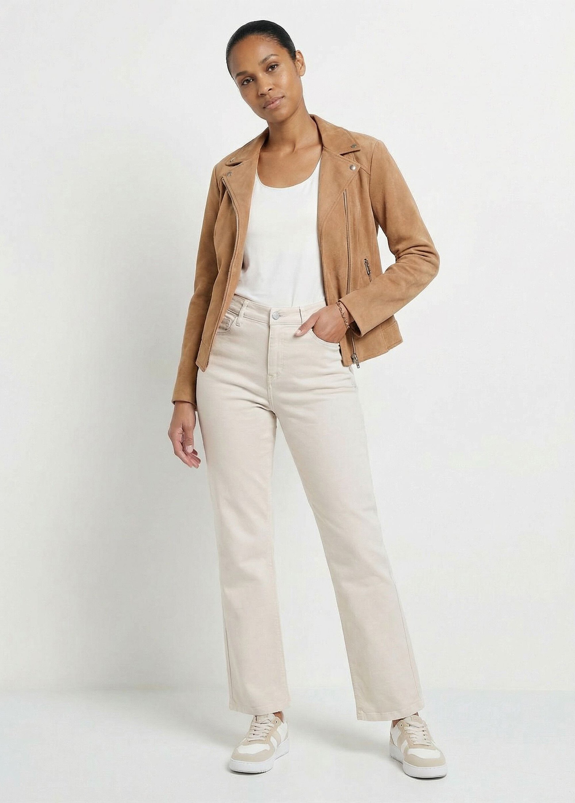 Jean couleur 5 poches droit taille haute Femme Beige NAMORE MV1