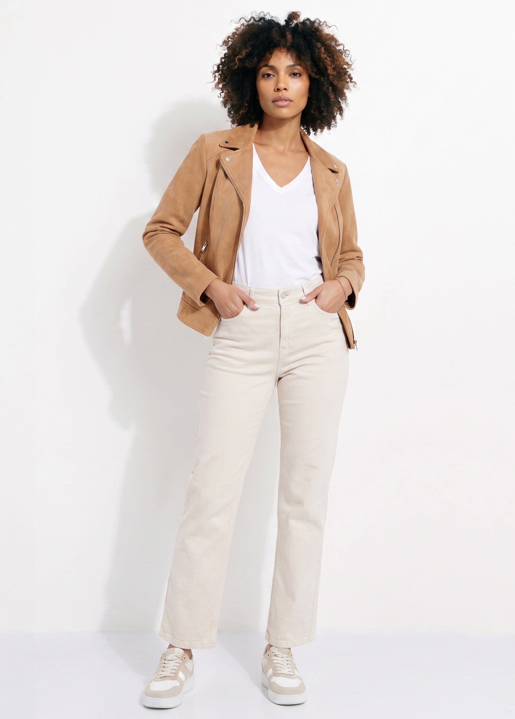 Jean couleur 5 poches droit taille haute Femme Beige NAMORE MV1