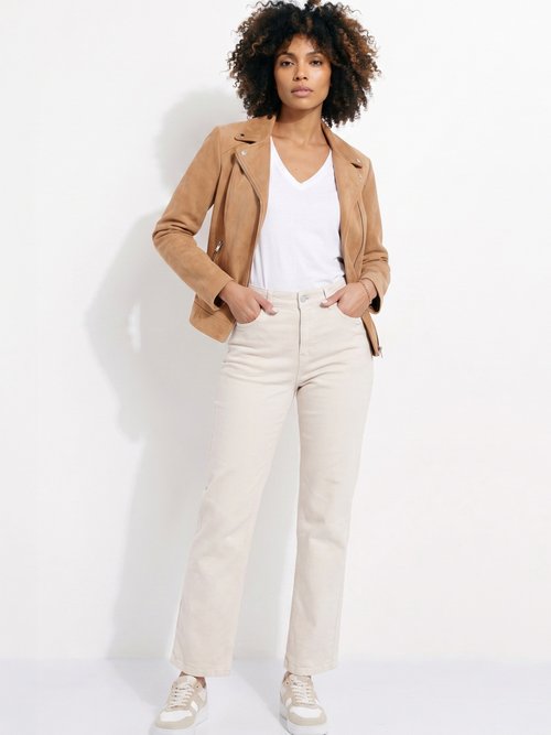 Jean couleur 5 poches droit taille haute Femme Beige NAMORE MV1
