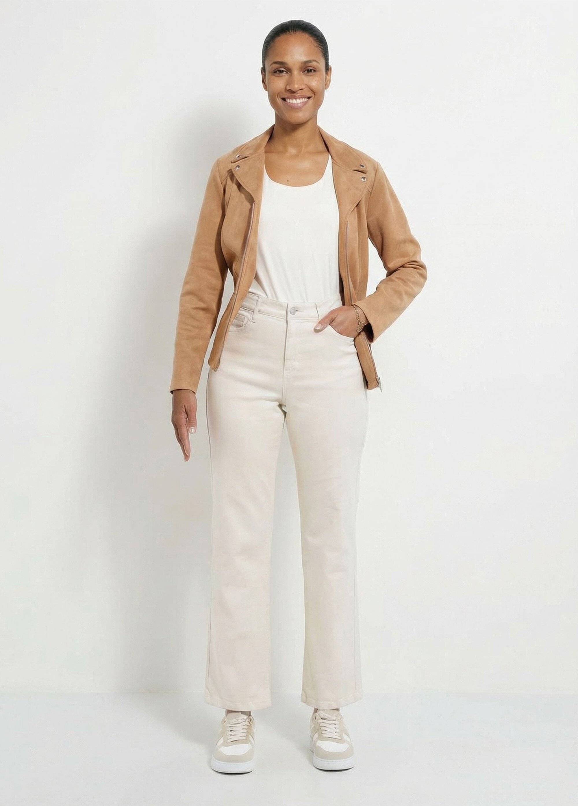 Jean couleur 5 poches droit taille haute Femme Beige NAMORE SF1