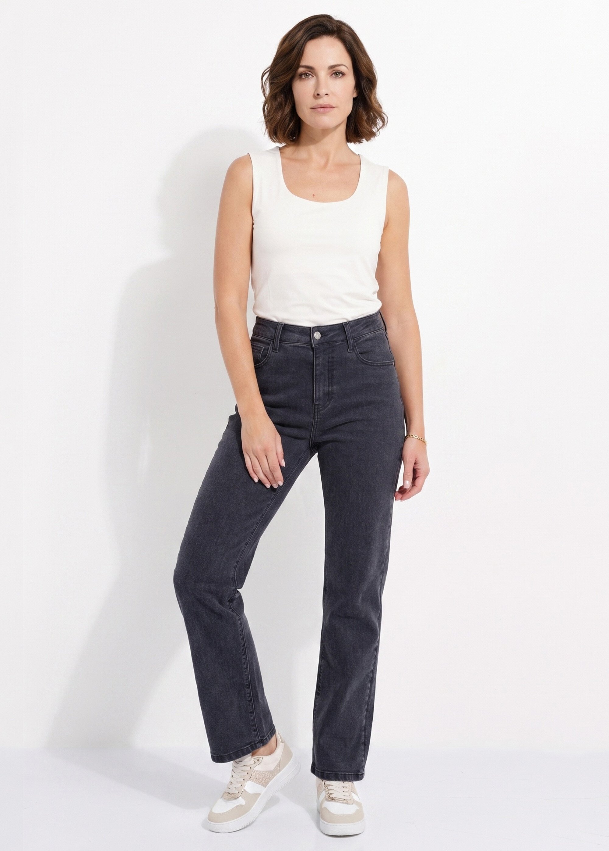 Jean couleur 5 poches droit taille haute Femme NOIR DELAVE NAMORE SI1