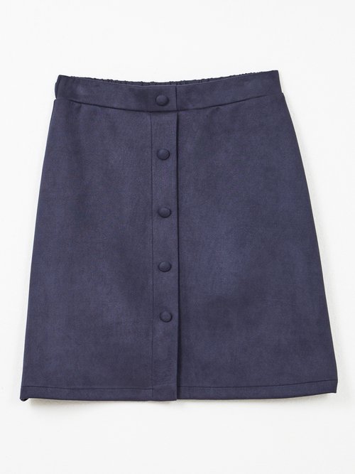 Jupe droite courte tissu suédé effet boutonné Femme Bleu LUCIE AP1