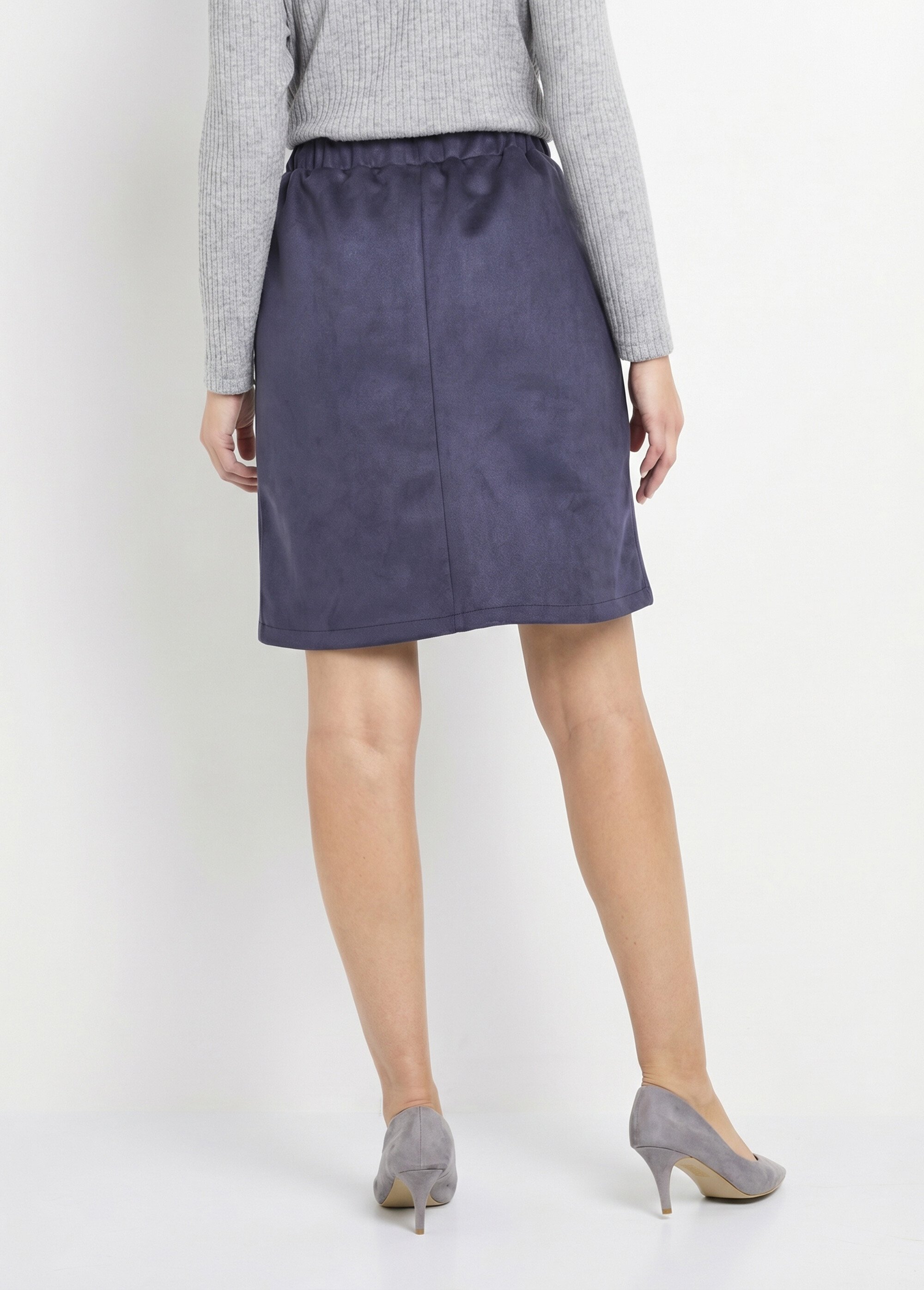 Jupe droite courte tissu suédé effet boutonné Femme Bleu LUCIE DO1