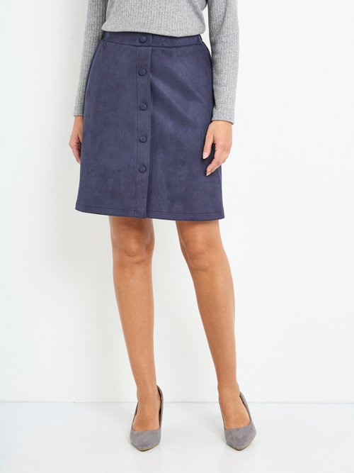 Jupe droite courte tissu suédé effet boutonné Femme Bleu LUCIE FA1