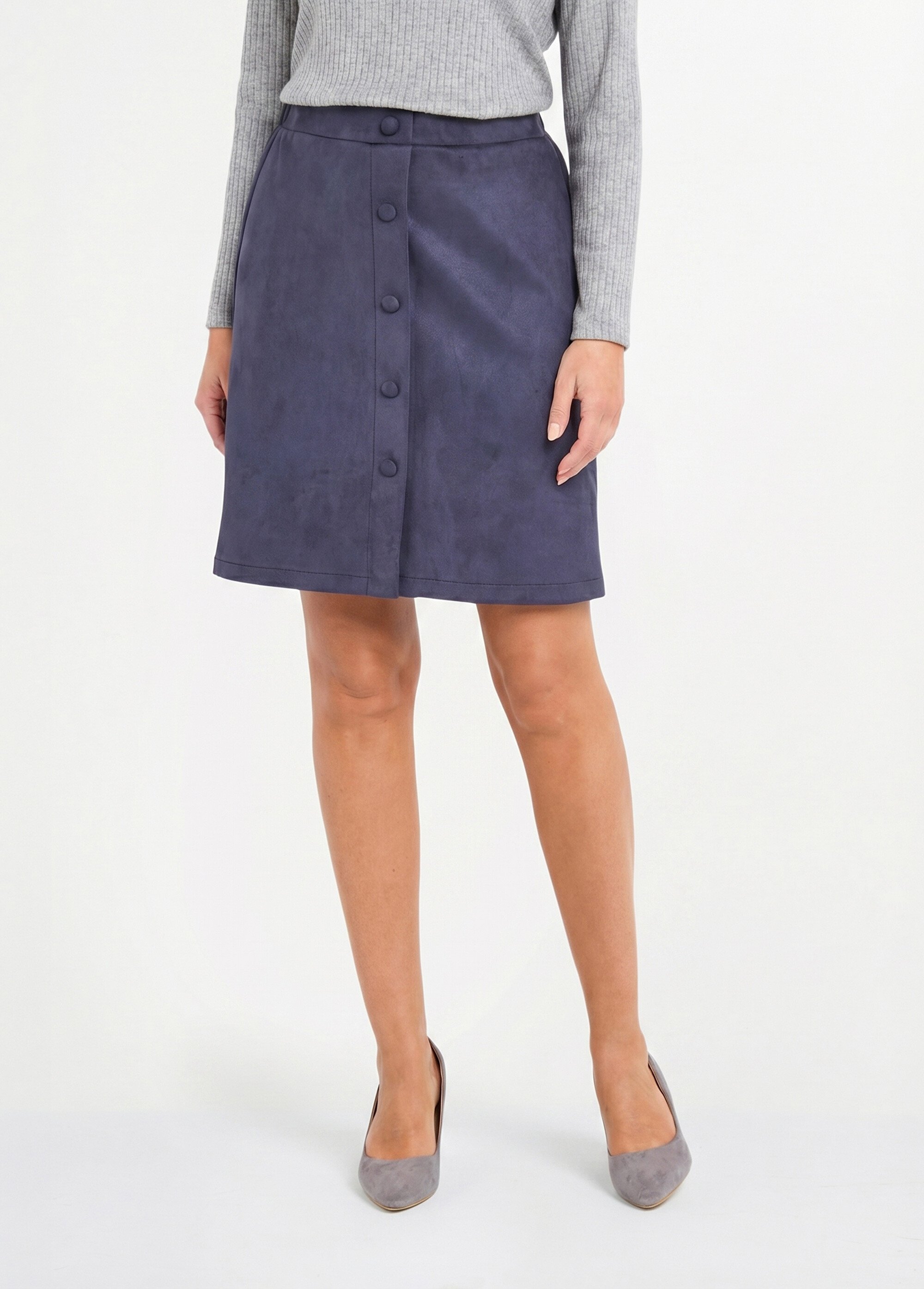 Jupe droite courte tissu suédé effet boutonné Femme Bleu LUCIE FA1