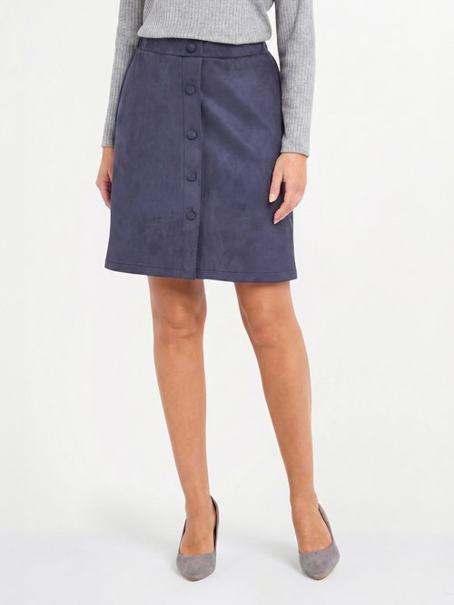 Jupe droite courte tissu suédé effet boutonné Femme Bleu LUCIE FA1