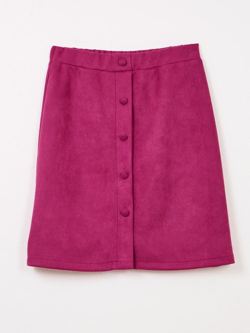 Jupe droite courte tissu suédé effet boutonné Femme Violet LUCIE AP1