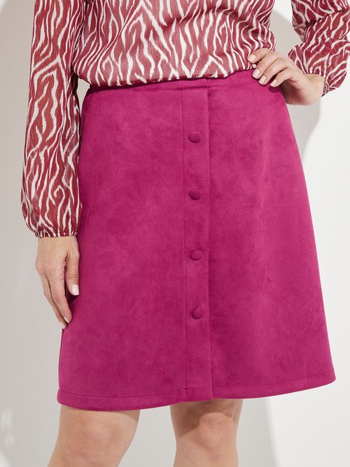 Jupe droite courte tissu suédé effet boutonné Femme Violet LUCIE FA1