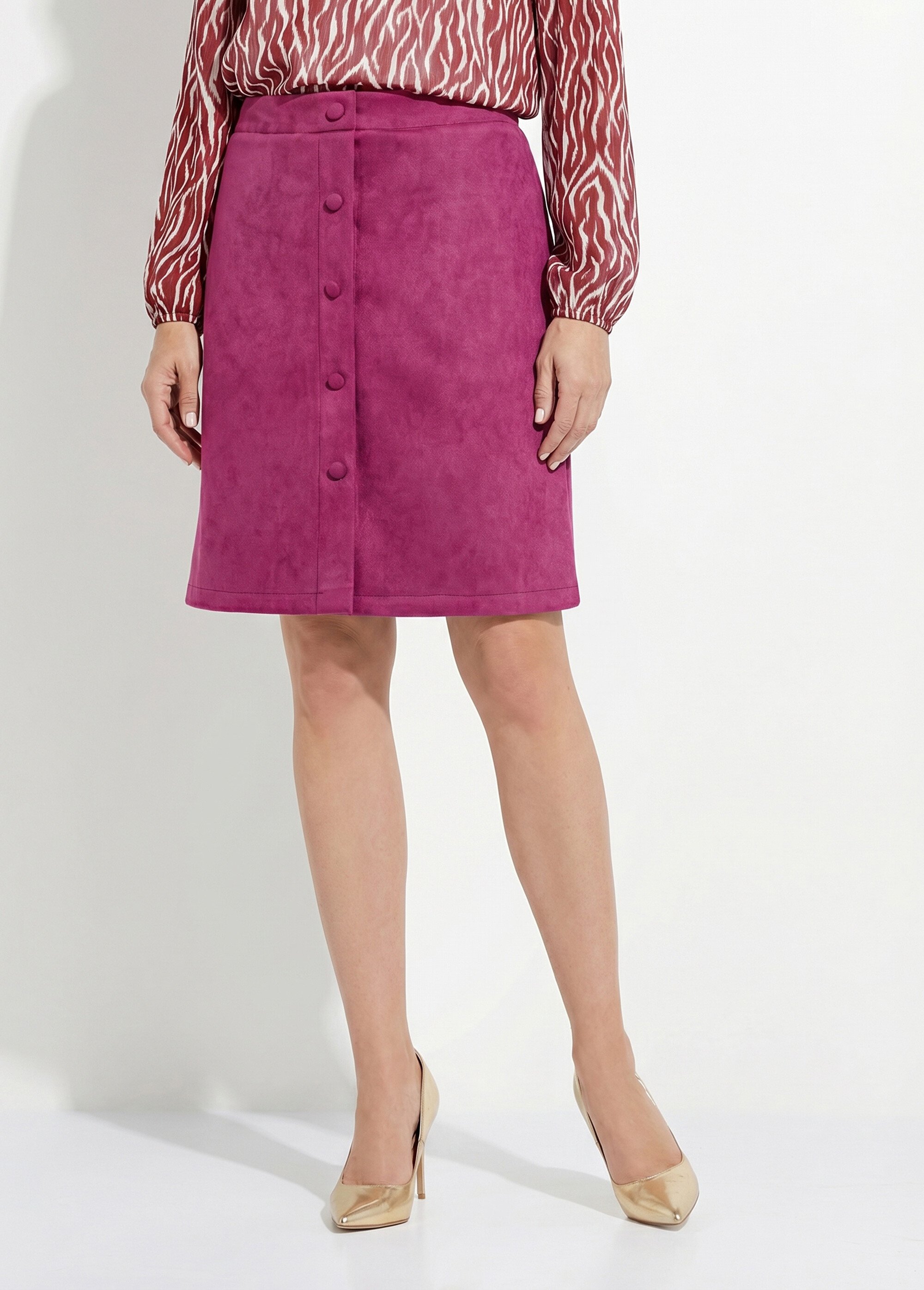 Jupe droite courte tissu suédé effet boutonné Femme Violet LUCIE FA1