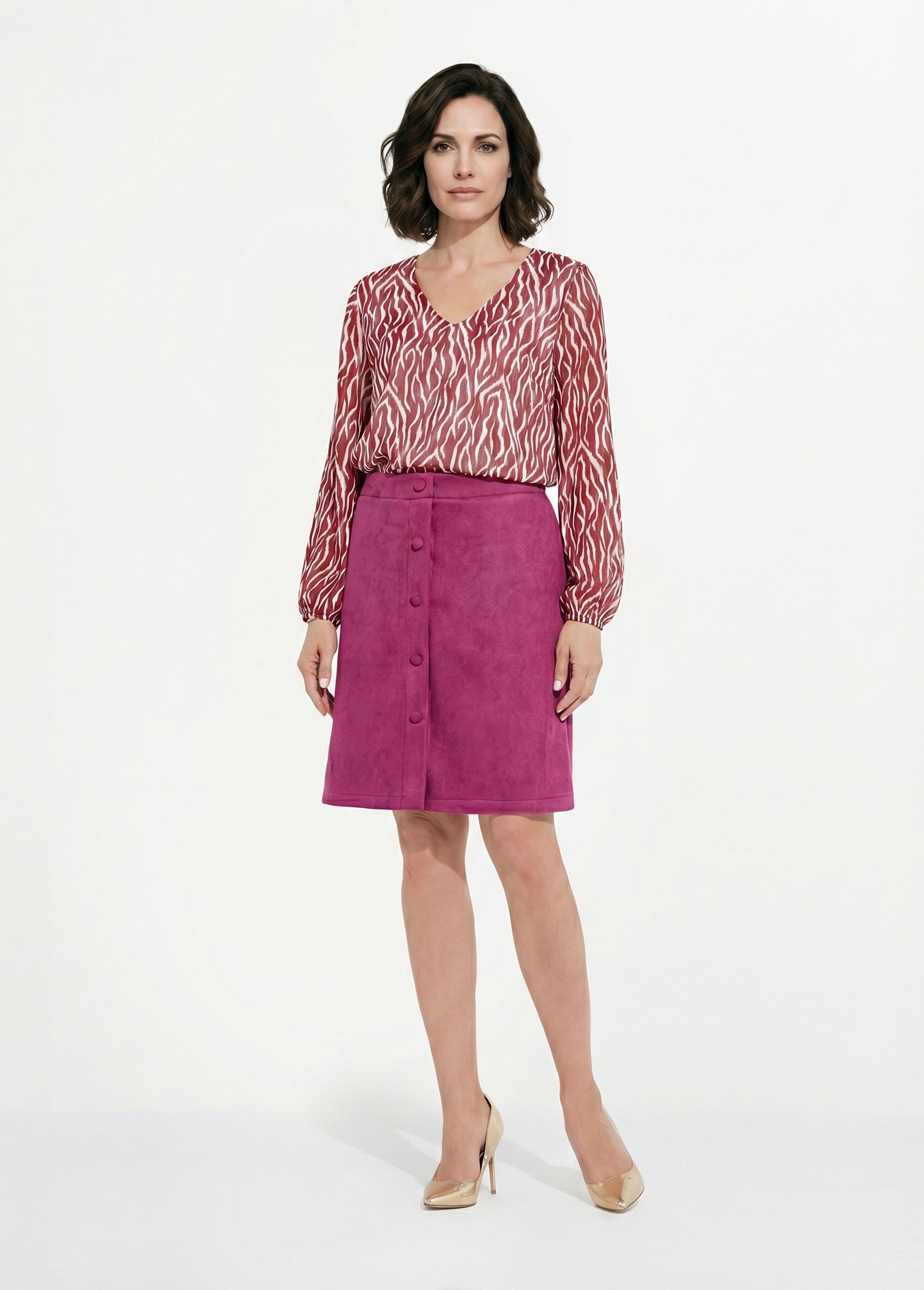 Jupe droite courte tissu suédé effet boutonné Femme Violet LUCIE SI1