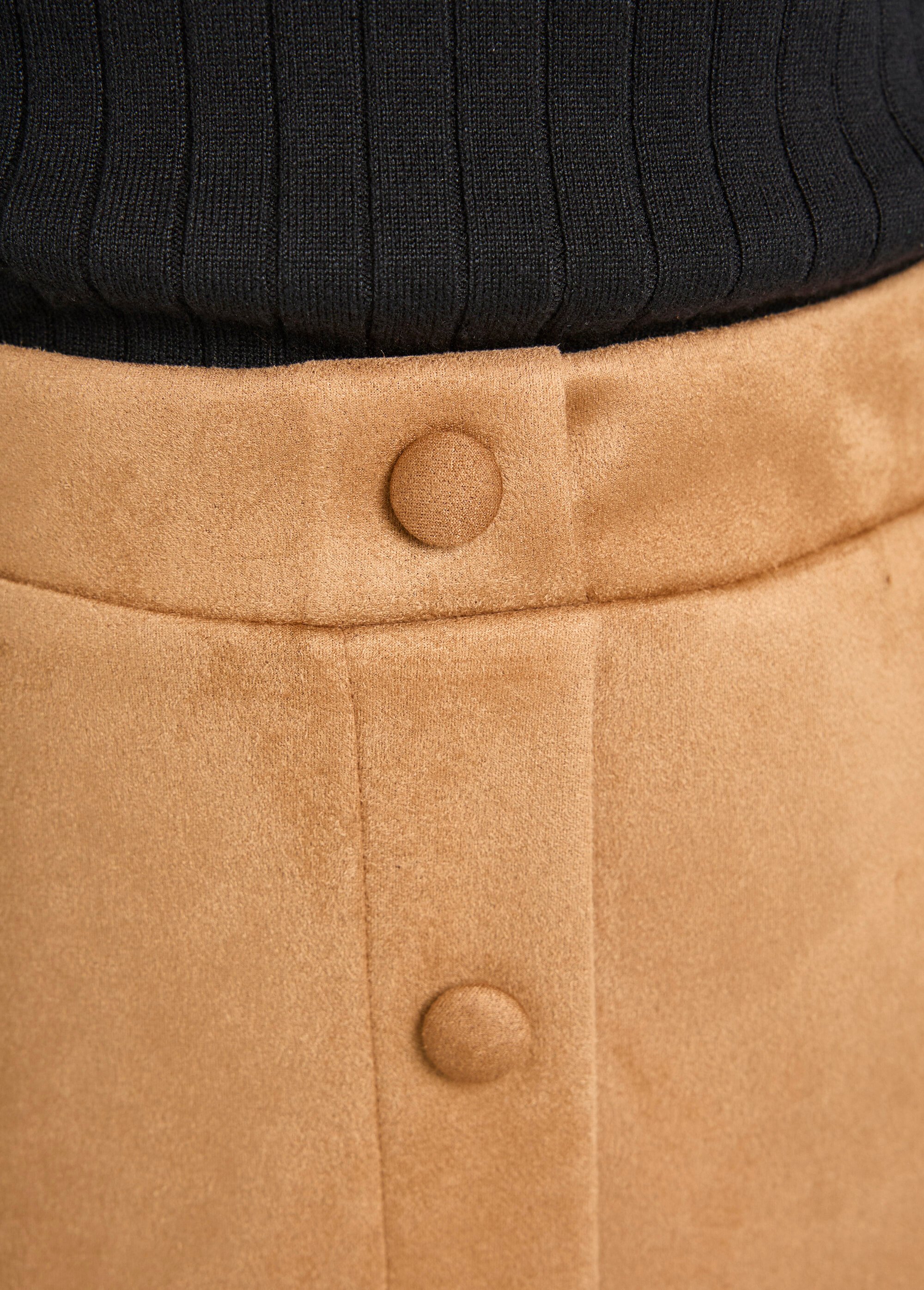 Jupe droite courte tissu suédé effet boutonné