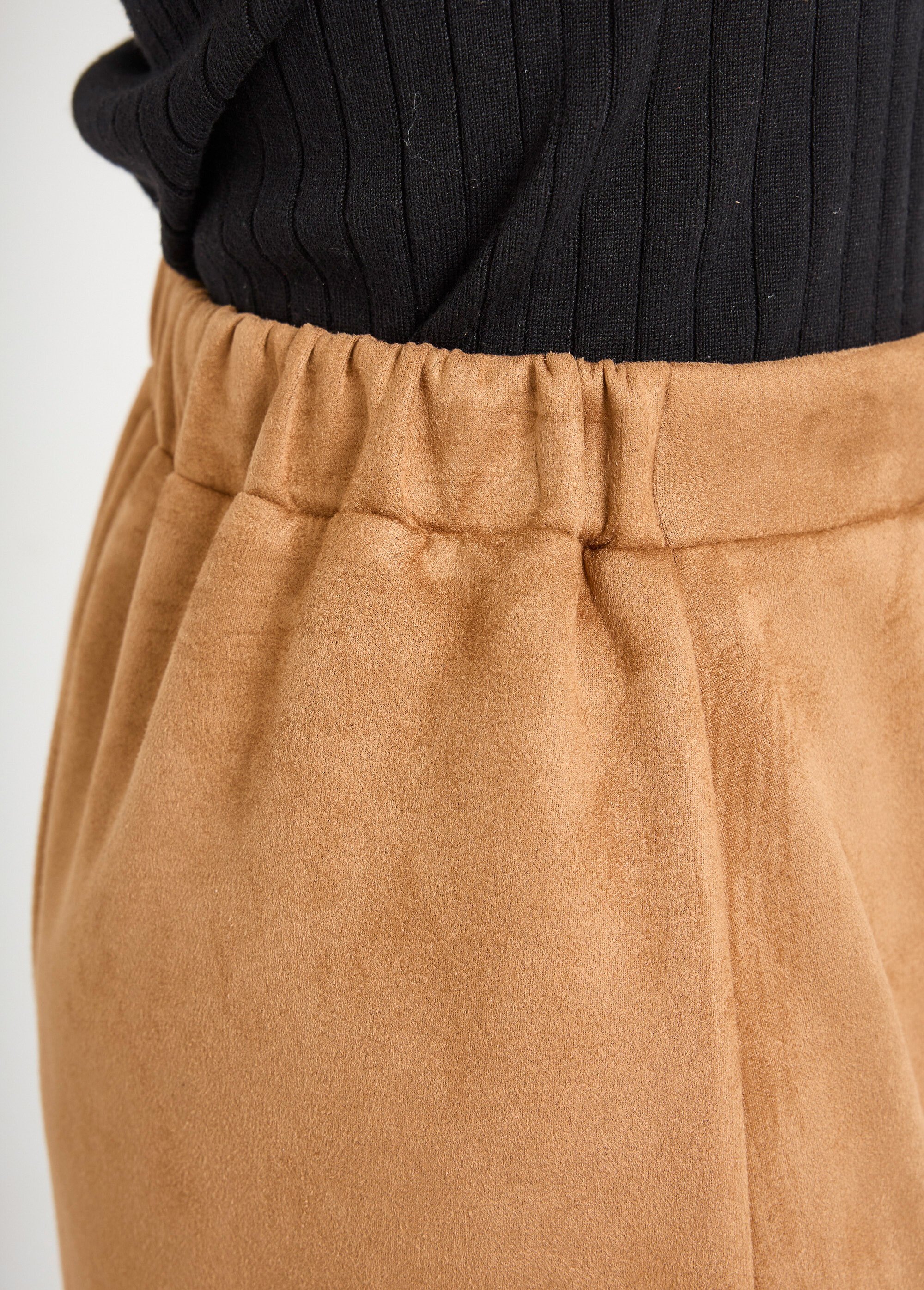 Jupe droite courte tissu suédé effet boutonné Femme Marron LUCIE DE2