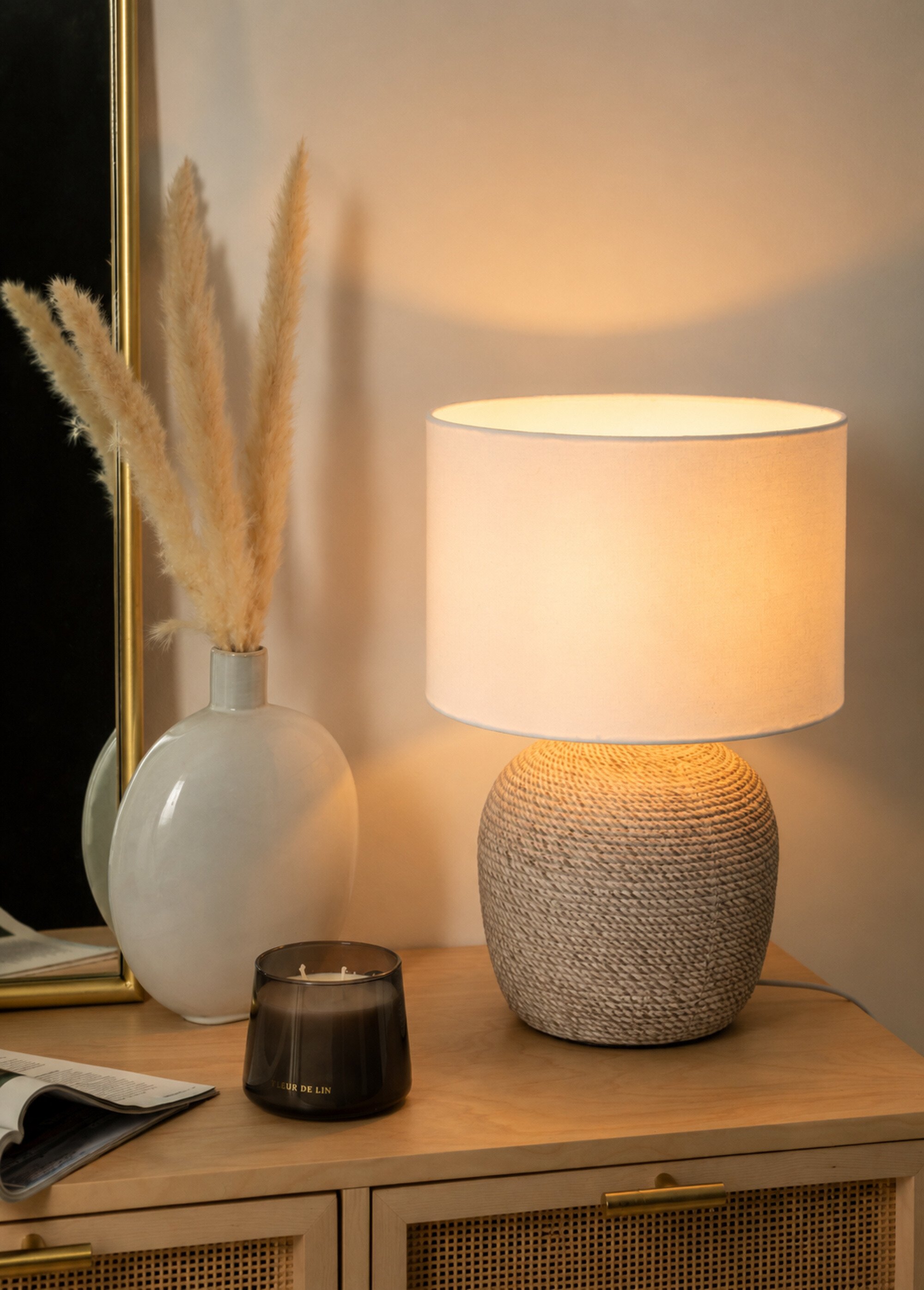 Lampe pied céramique aspect corde DAVIA BLANC JJA-178946 SI1