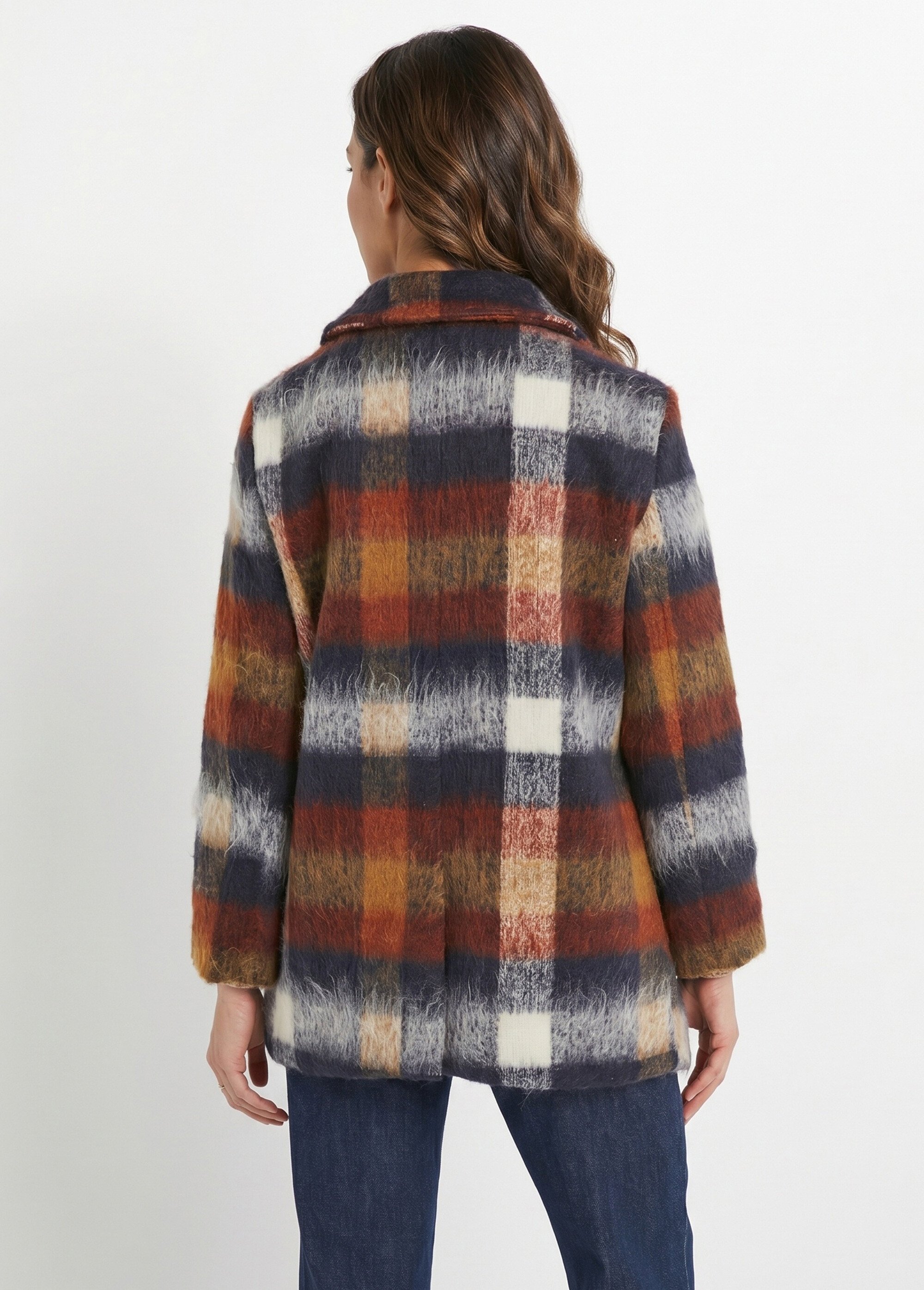 Manteau caban chaud tissu carreaux laine Femme Bleu TANDEM DO1