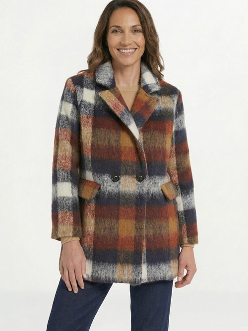 Manteau caban chaud tissu carreaux laine Femme Bleu TANDEM FA1