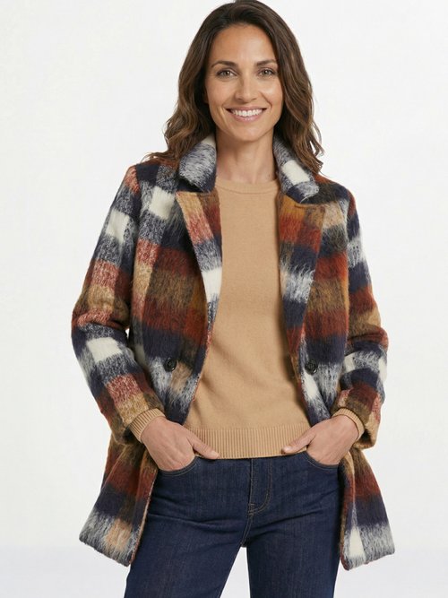 Manteau caban chaud tissu carreaux laine Femme Bleu TANDEM MV1
