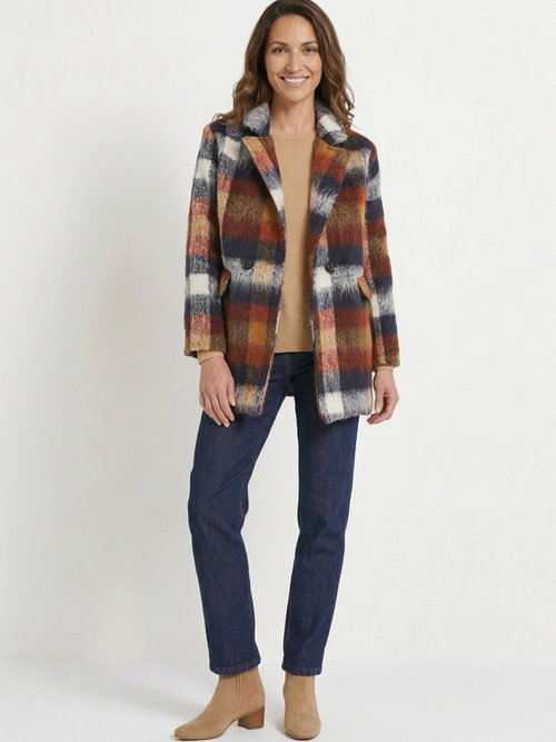 Manteau caban chaud tissu carreaux laine Femme Bleu TANDEM SI1