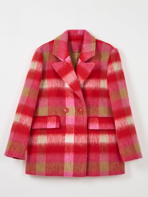 Manteau caban chaud tissu carreaux laine Femme CARREAUX ROSE TANDEM AP1