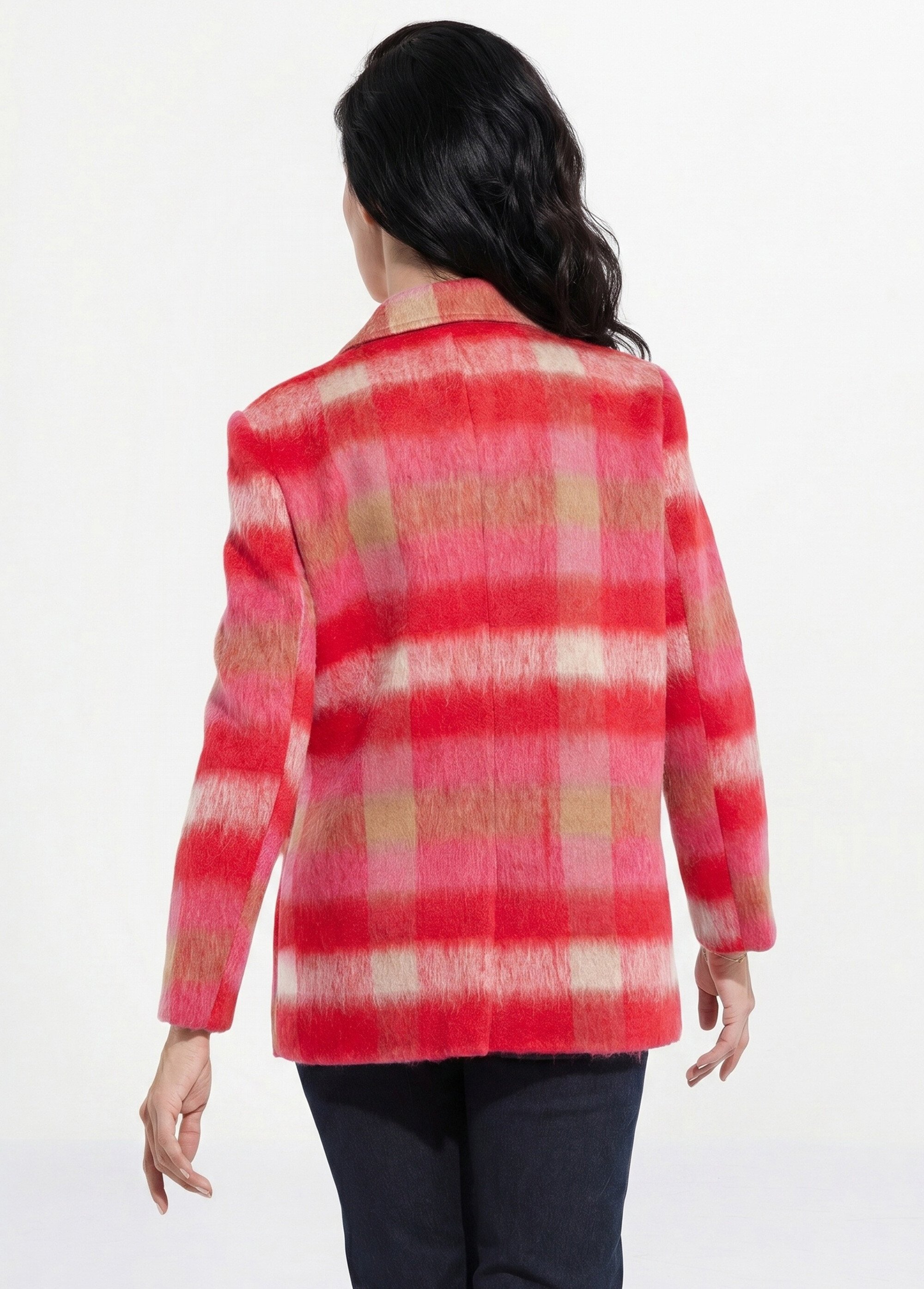 Manteau caban chaud tissu carreaux laine Femme CARREAUX ROSE TANDEM DO1
