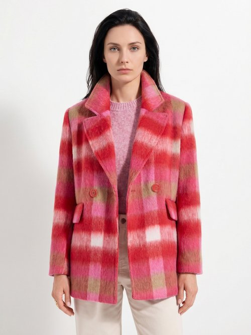 Manteau caban chaud tissu carreaux laine Femme CARREAUX ROSE TANDEM FA1