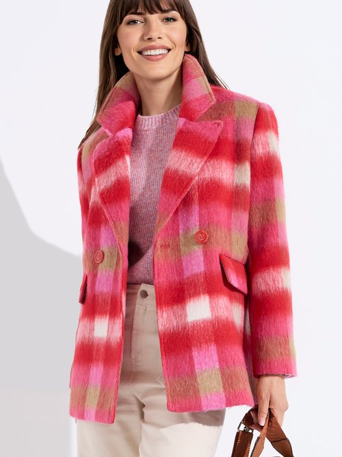 Manteau caban chaud tissu carreaux laine Femme CARREAUX ROSE TANDEM MV1