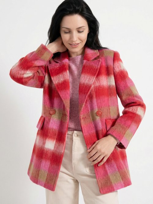 Manteau caban chaud tissu carreaux laine Femme CARREAUX ROSE TANDEM MV1