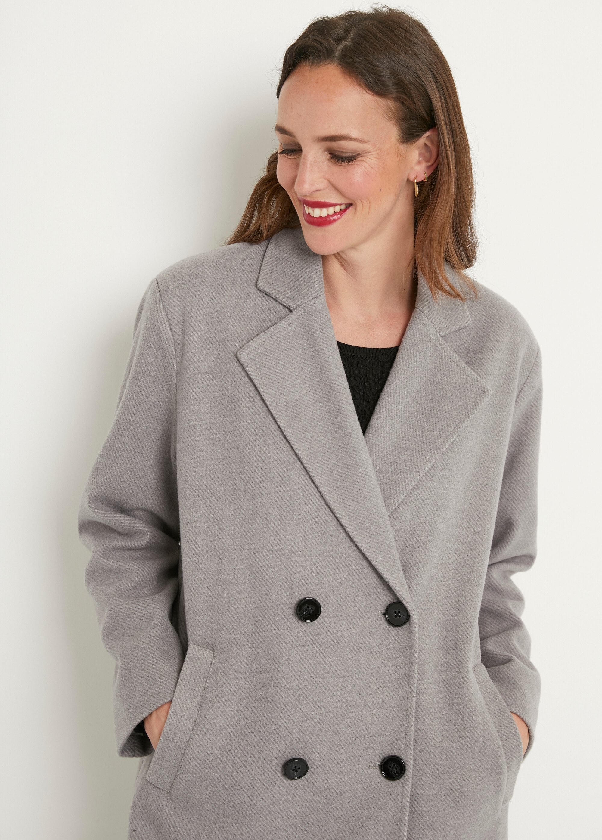 Manteau Homme Double Boutonnage Gris En Laine Avec Doublure Imperméable - Taille US 44 (2XLT) - Neuf