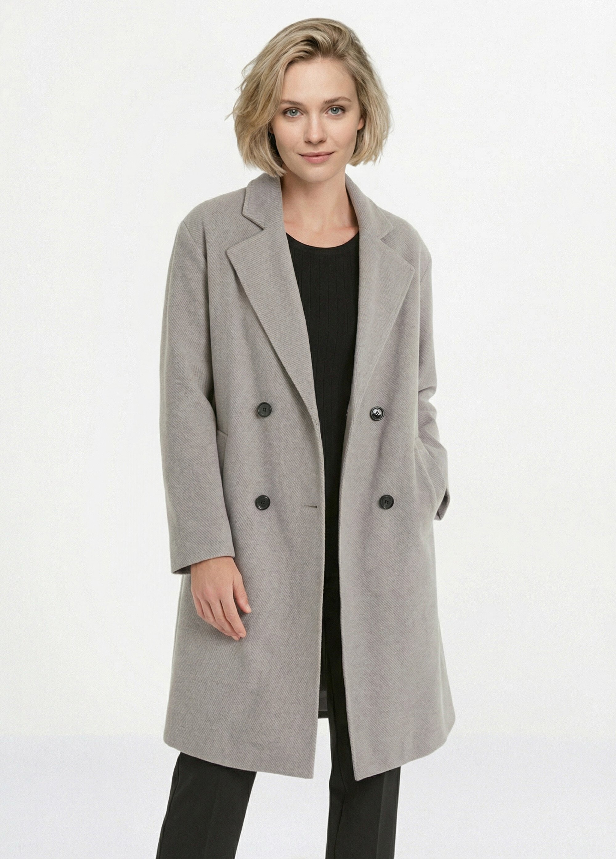 Manteau double boutonnage col tailleur Femme Gris TENDANCE FA1