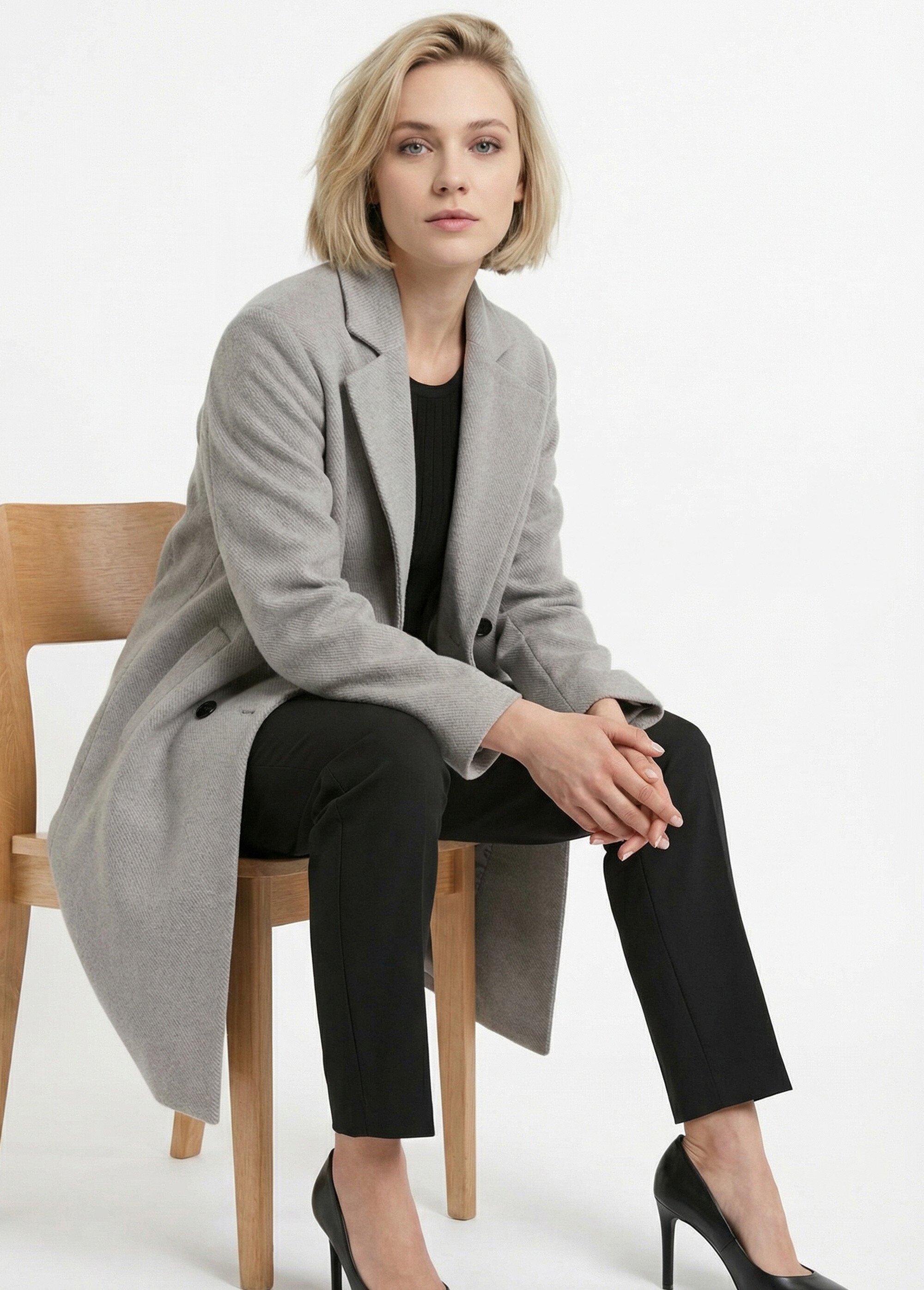 Manteau double boutonnage col tailleur Femme Gris TENDANCE MV1