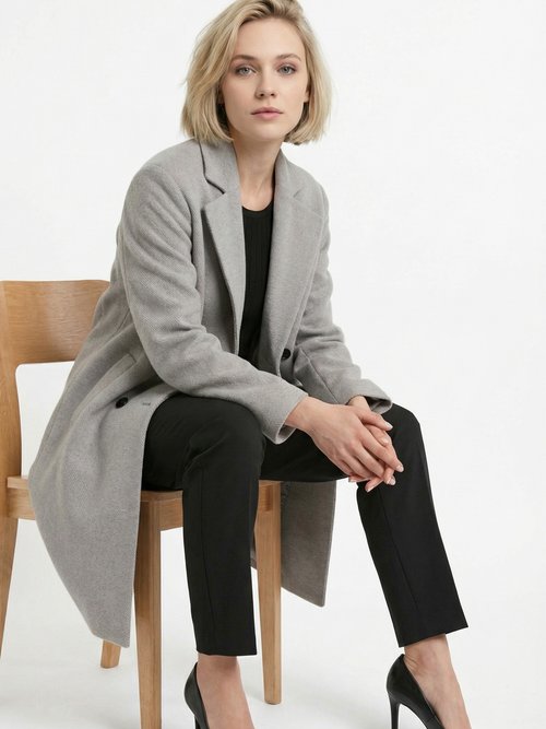 Manteau double boutonnage col tailleur Femme Gris TENDANCE MV1