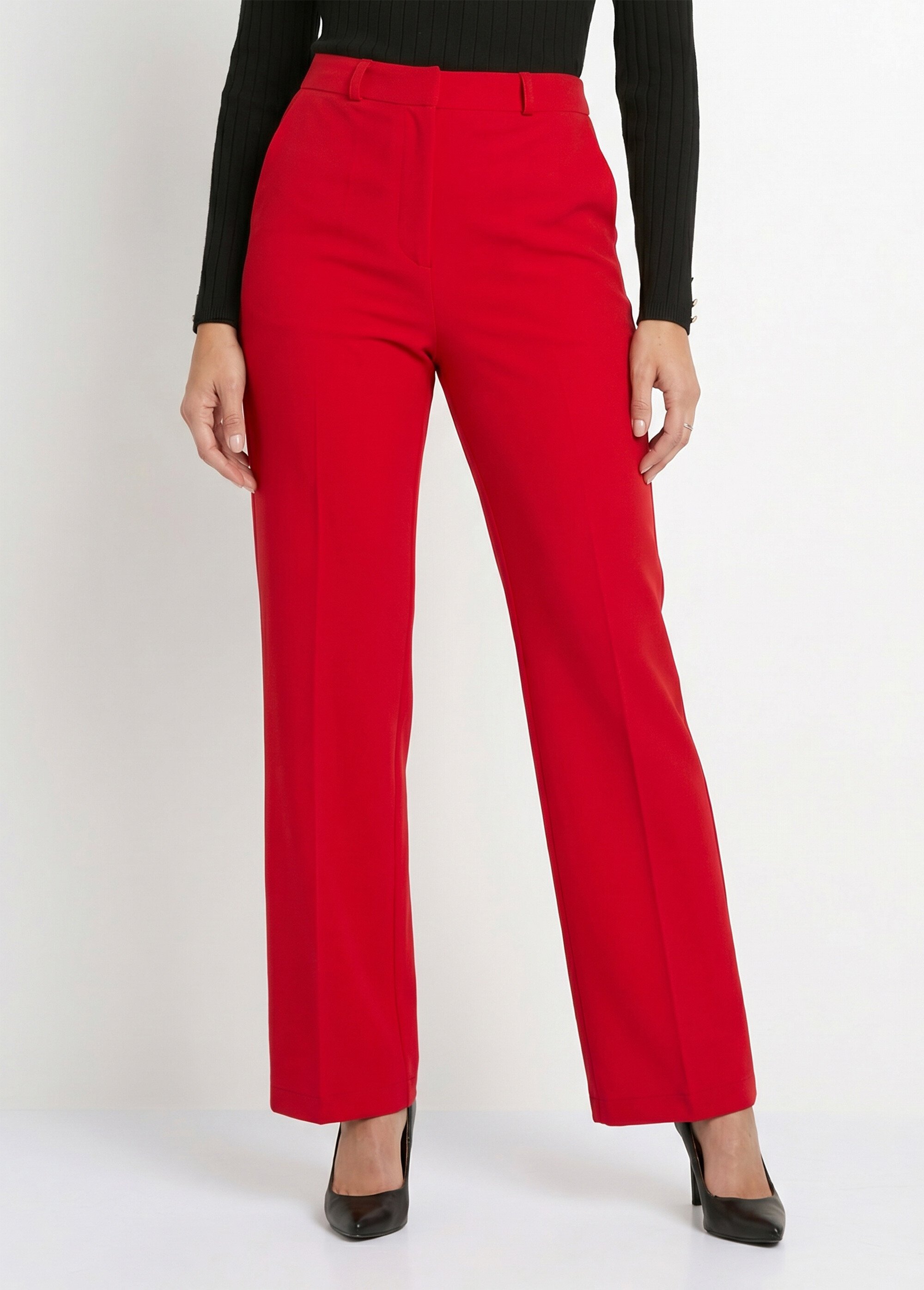 Pantalon fluide large maille stretch unie Femme Rouge NERUDA FA1