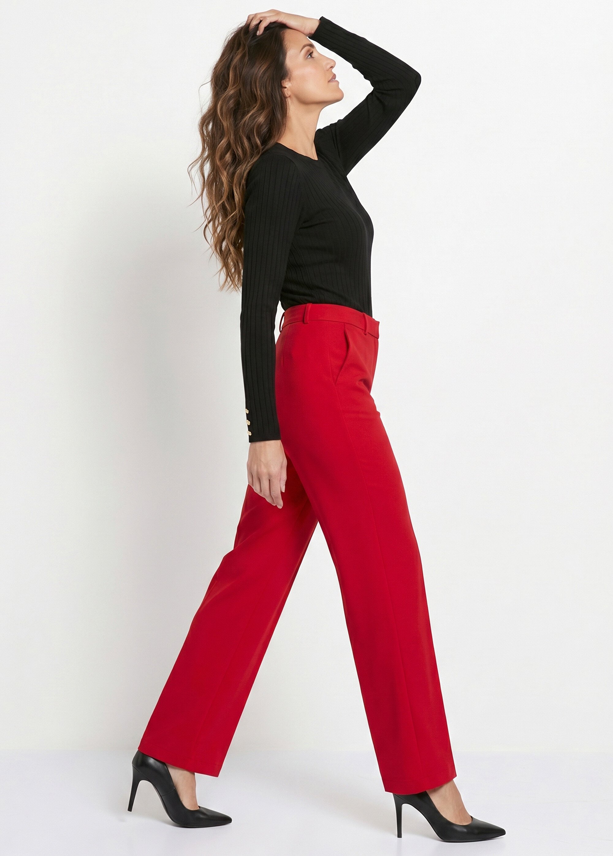 Pantalon fluide large maille stretch unie