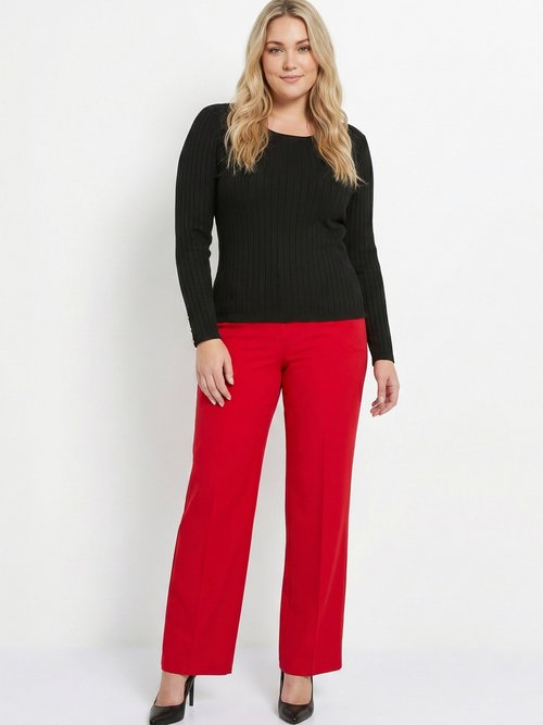 Pantalon fluide large maille stretch unie Femme Grande Taille Rouge NERUDA SI1