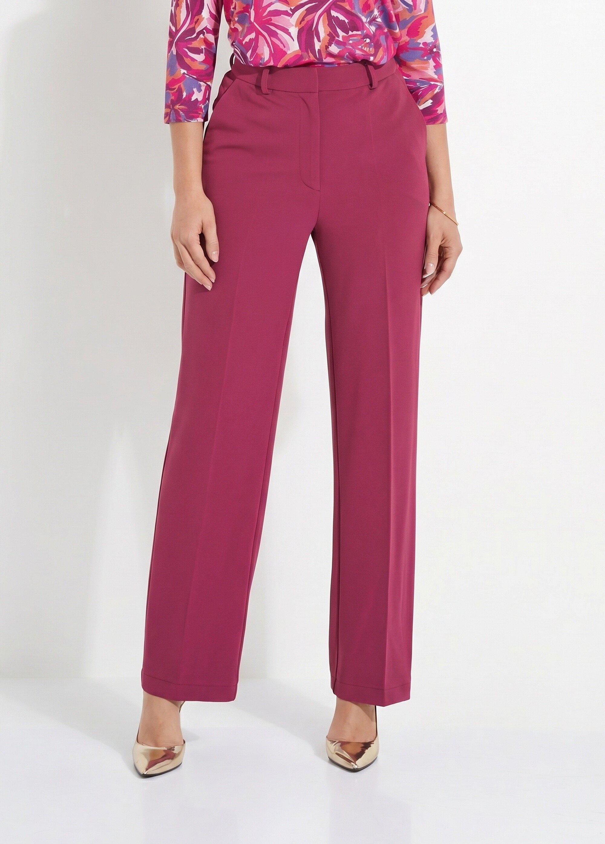 Pantalon fluide large maille stretch unie Femme Violet NERUDA FA1