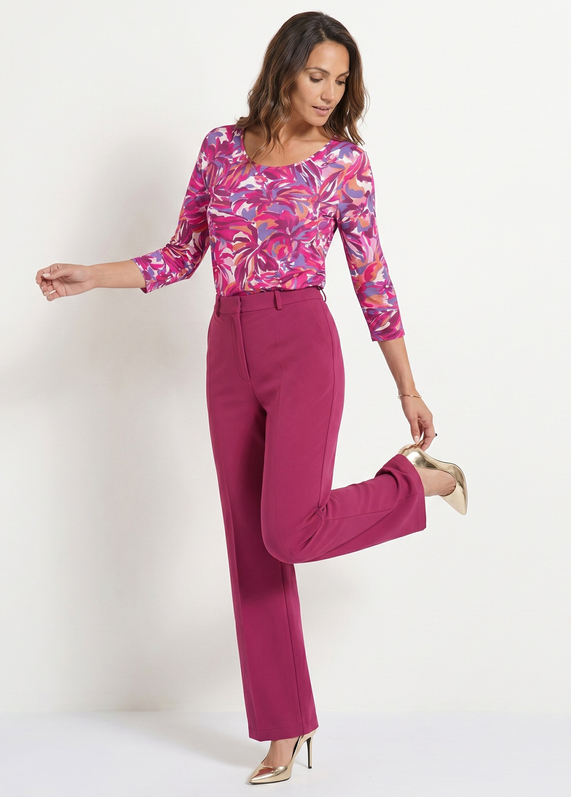 Pantalon fluide large maille stretch unie