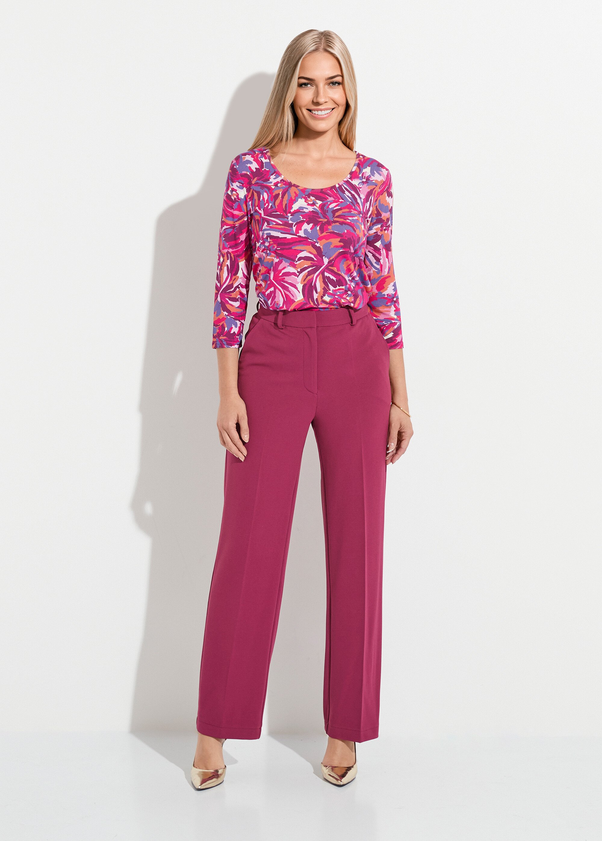 Pantalon fluide large maille stretch unie Femme Violet NERUDA SF1