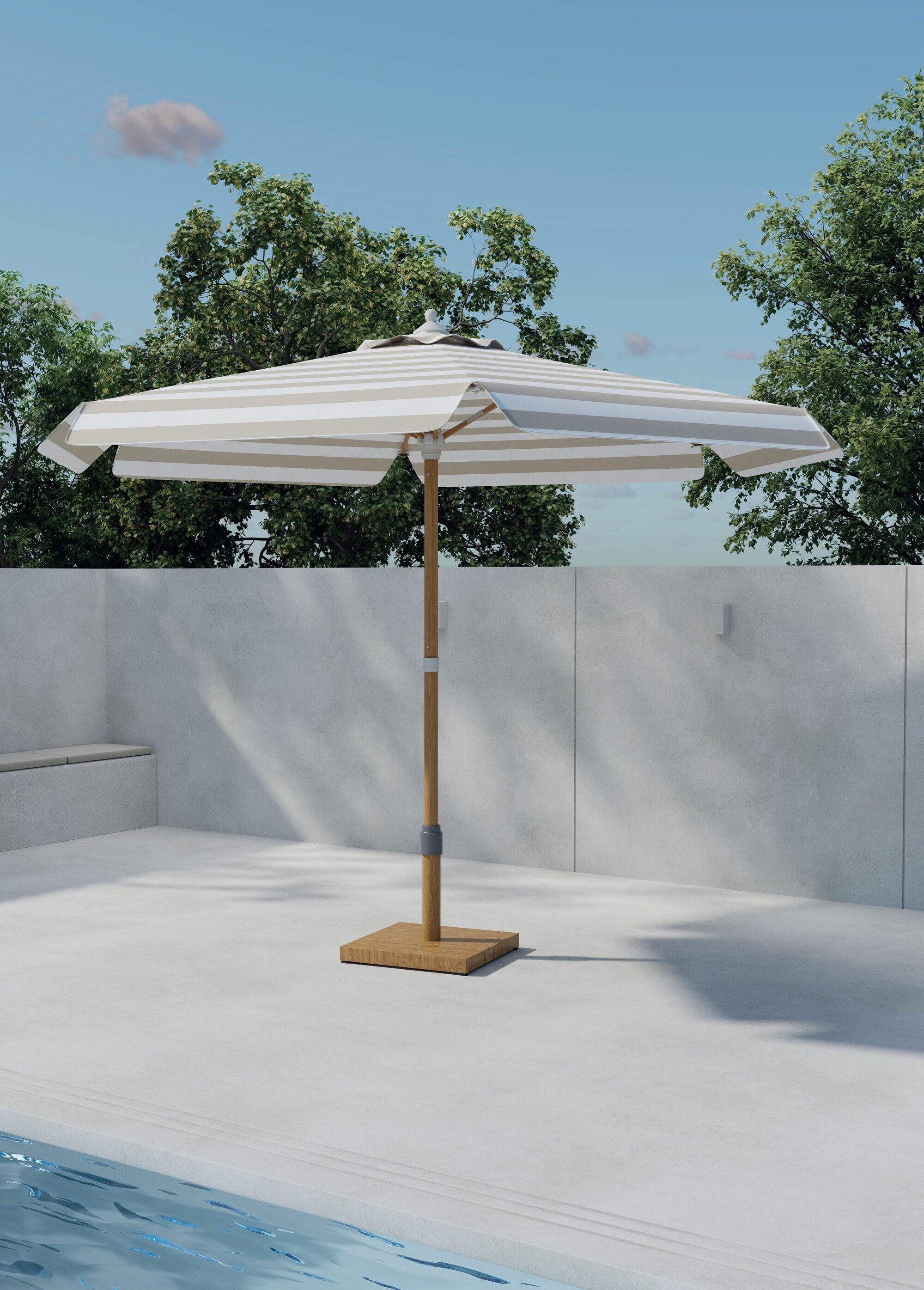 Parasol rayé bambou et alu diam. 2,7m BEIGE VEN-9886-102 SI1