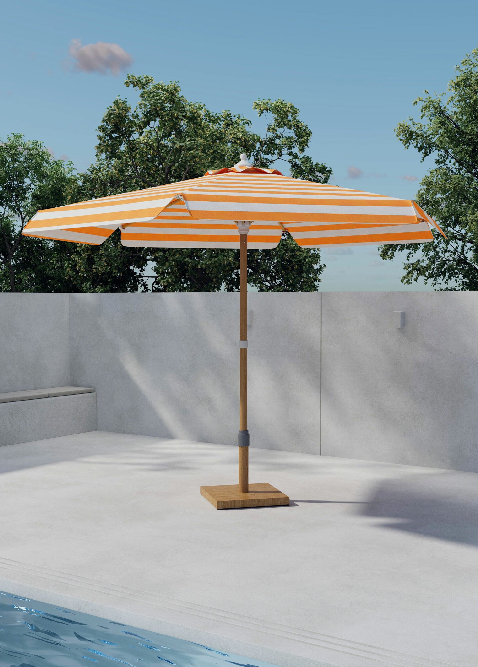 Parasol rayé bambou et alu diam. 2,7m BLANC ET ORANGE VEN-9886-102 SI1